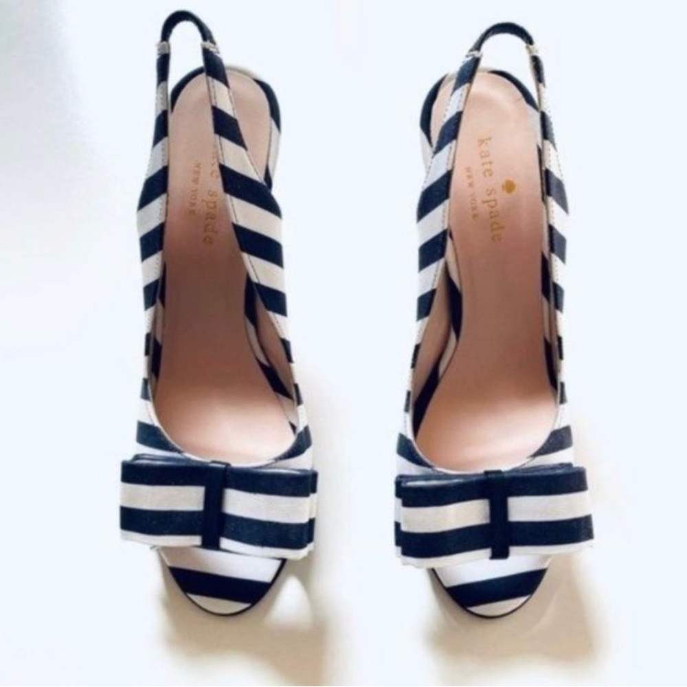 Kate Spade Celeste Stripe Peep Toe Bow Slingback Heels size 6.5 and 7